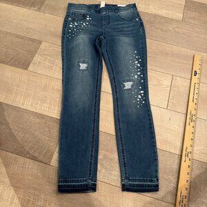 JUSTICE GIRLS PULL ON RHINESTONE DENIM LEGGINGS NEW SIZE 14 MID RISE